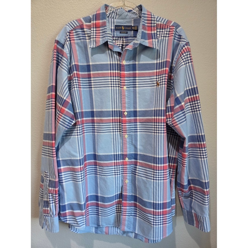 Ralph Lauren Button Down Men XXL Blue Plaid Classic Fit Long Sleeve Good